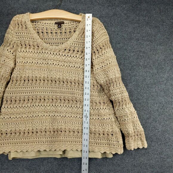 Dana Buchman Crocheted Pullover Sweater Built in Tank Sz XL Brown Boho - Picture 3 of 12